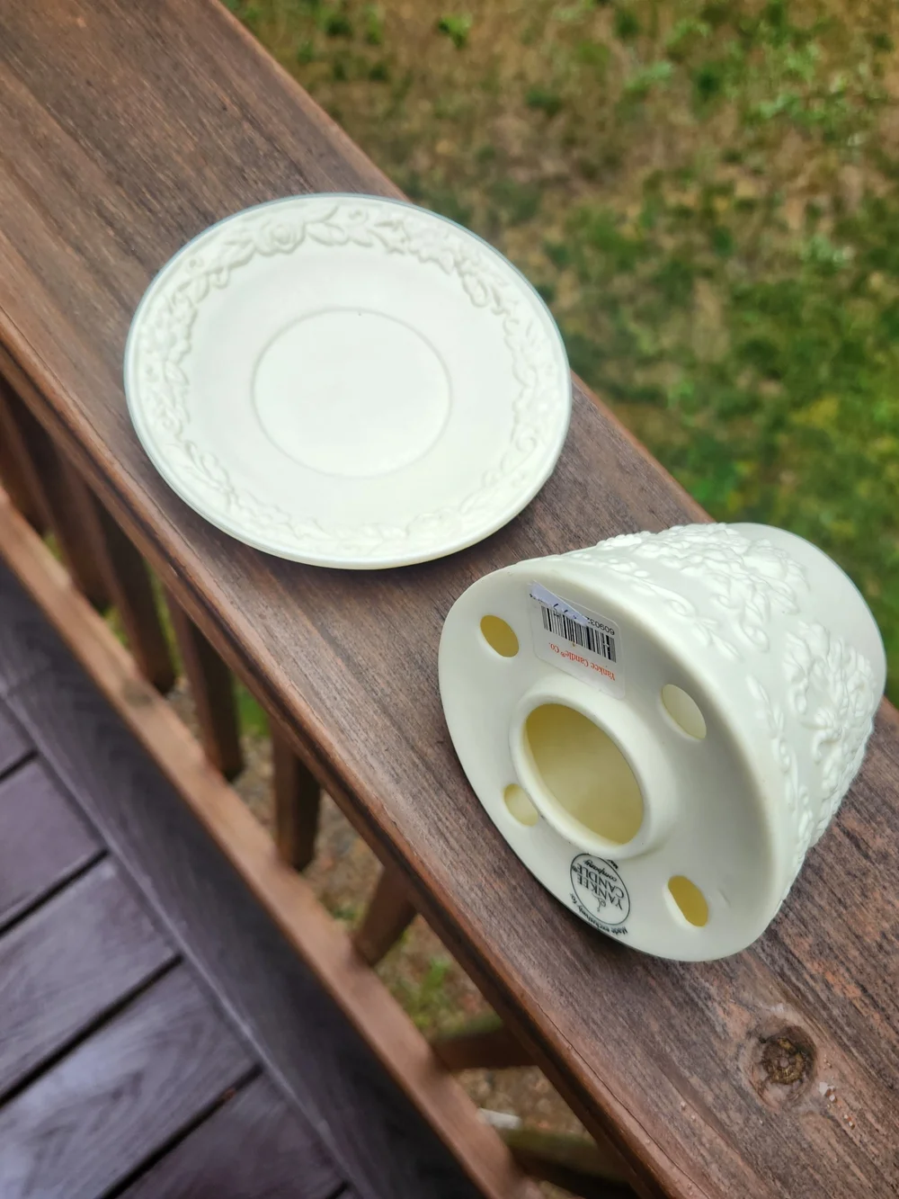 Yankee Candle Bisque Porcelain Floral Shade & Matching Underplate For Small Jar